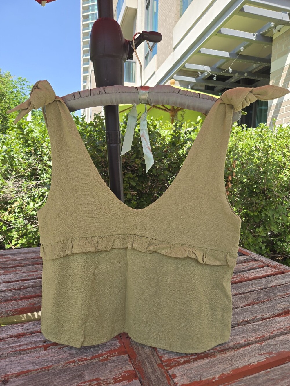 Tie-Shoulder Ruffle Crop Top in Light Yellow - Women SX Cotton Blend